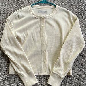 Everlane cream organic cotton waffle knit cardigan size x-small